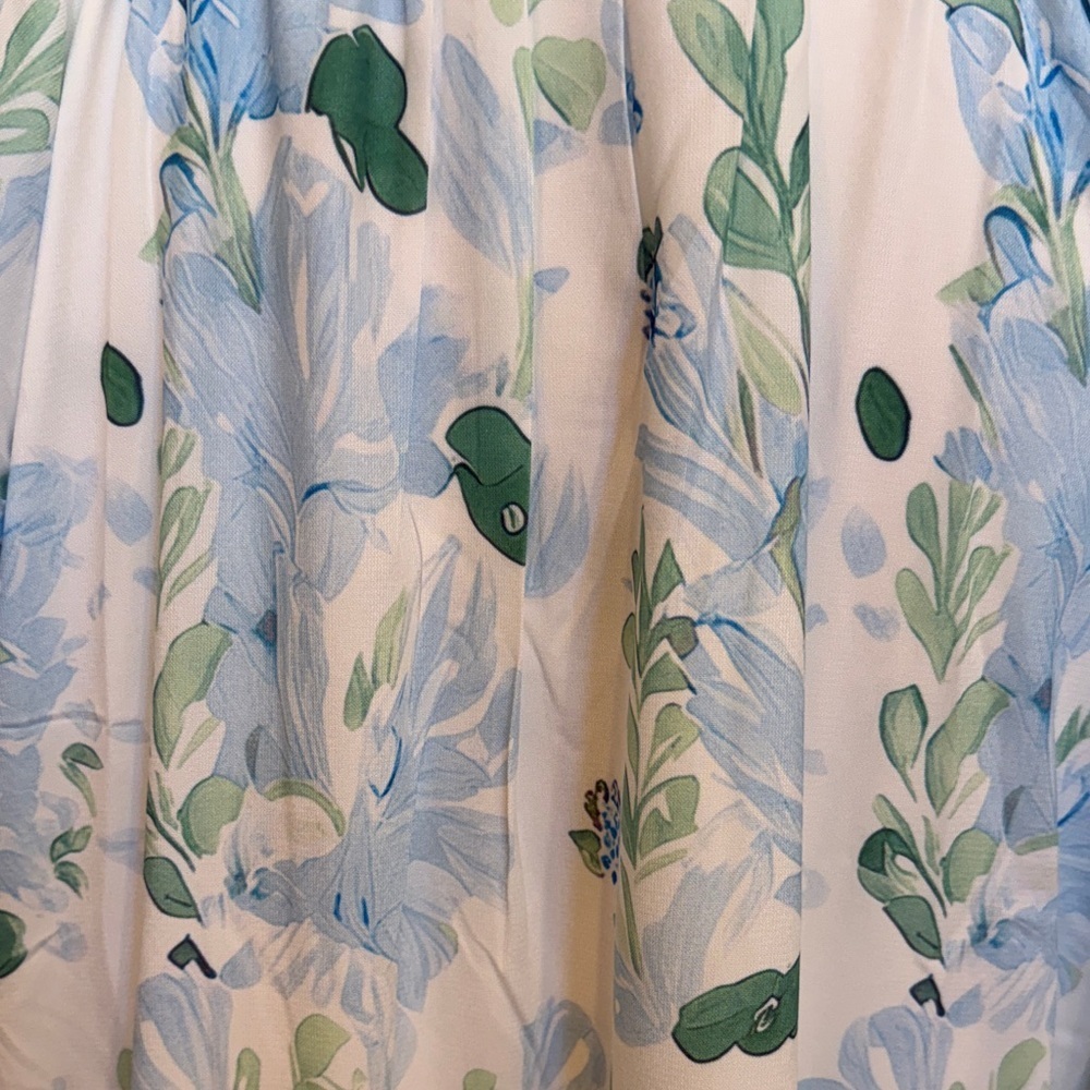 Blue Green Floral Tiered Mini Dress Flutter Sleeve Boho Cottagecore L - Picture 5 of 7